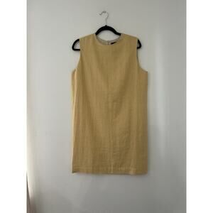Theory Marigold Yellow Mustard Column Dress Luxe Linen Size 8 Sheath Mod Minimal